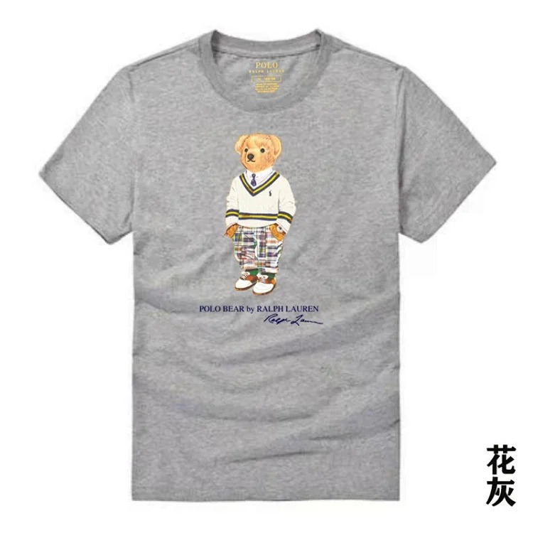 Ralph Lauren POLO bear printed cotton round neck slim T-shirt for men and women