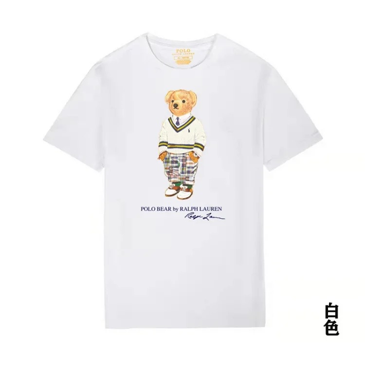 Ralph Lauren POLO bear printed cotton round neck slim T-shirt for men and women
