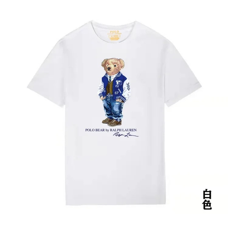 Ralph Lauren POLO bear printed cotton round neck slim T-shirt for men and women