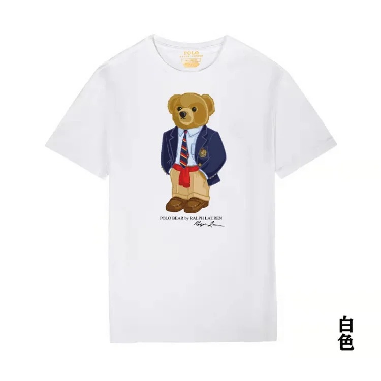Ralph Lauren POLO bear printed cotton round neck slim T-shirt for men and women