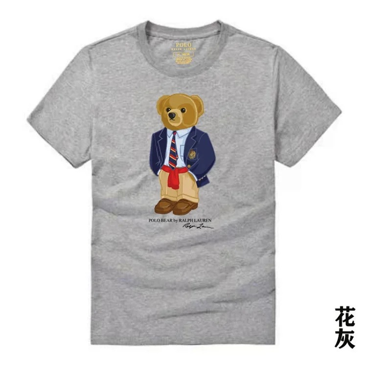 Ralph Lauren POLO bear printed cotton round neck slim T-shirt for men and women