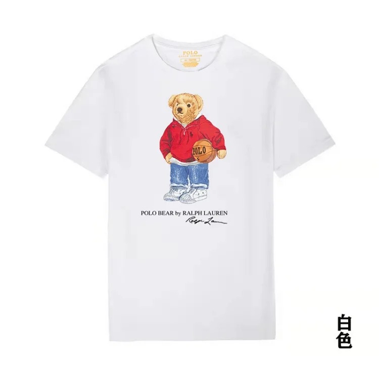 Ralph Lauren POLO bear printed cotton round neck slim T-shirt for men and women