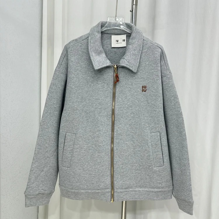 Nanyou high MU thick plain knitted leather logo letter embroidered zipper jacket loose men's and women's