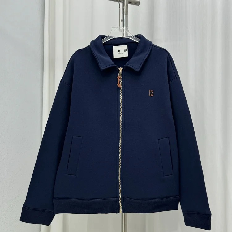 Nanyou high MU thick plain knitted leather logo letter embroidered zipper jacket loose men's and women's