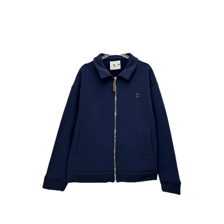 Nanyou high MU thick plain knitted leather logo letter embroidered zipper jacket loose men's and women's