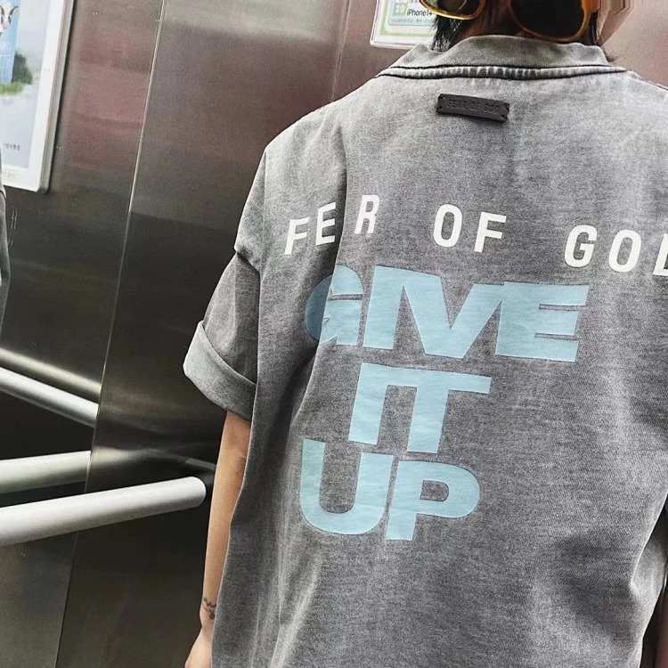 FEAR OF GOD ready-to-wear washed and distressed classic letters give it up short-sleeved os loose FOG T-shirt summer