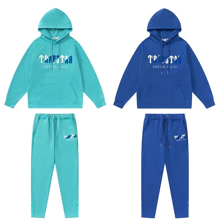 Gradient letter tiger head embroidery hooded sweatshirt + long pants sports suit