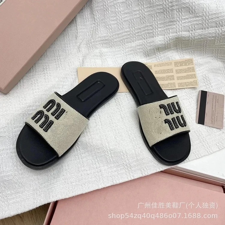 Miujia flat slippers women's French flat woven slippers