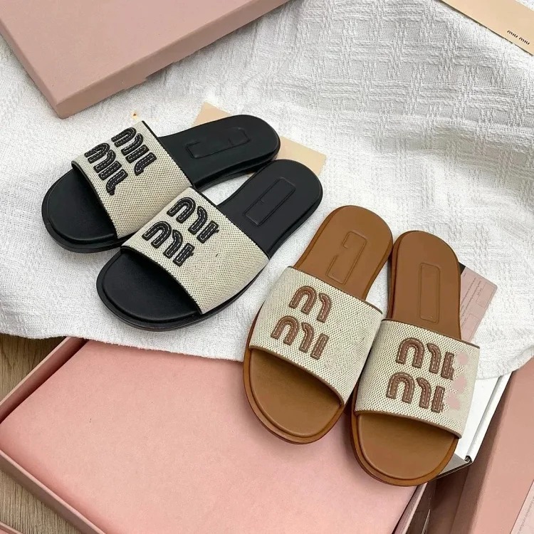 Miujia flat slippers women's French flat woven slippers