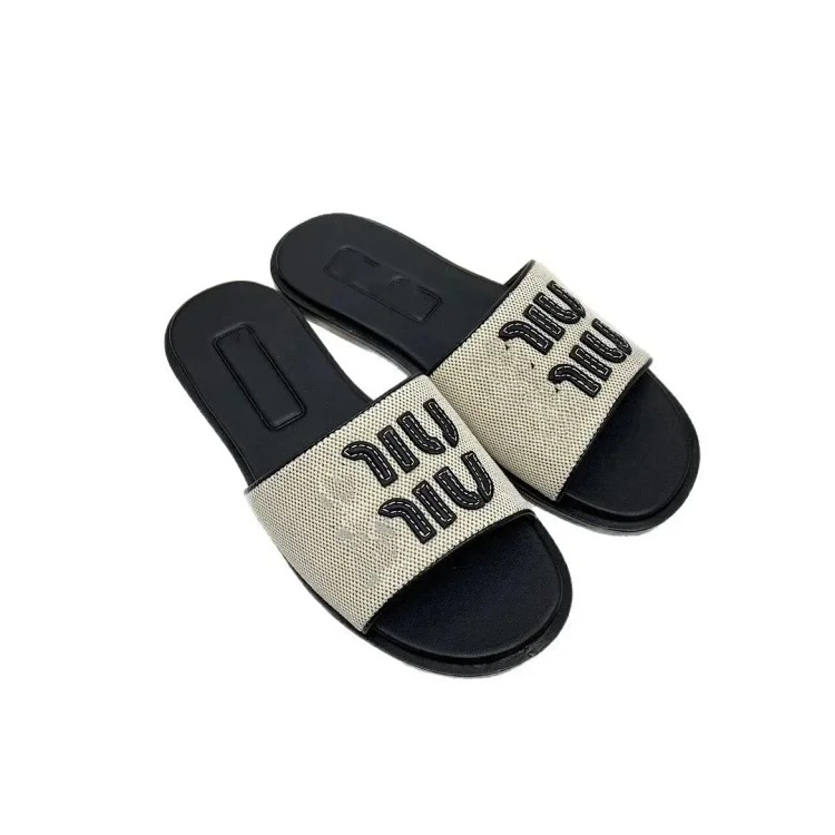 Miujia flat slippers women's French flat woven slippers