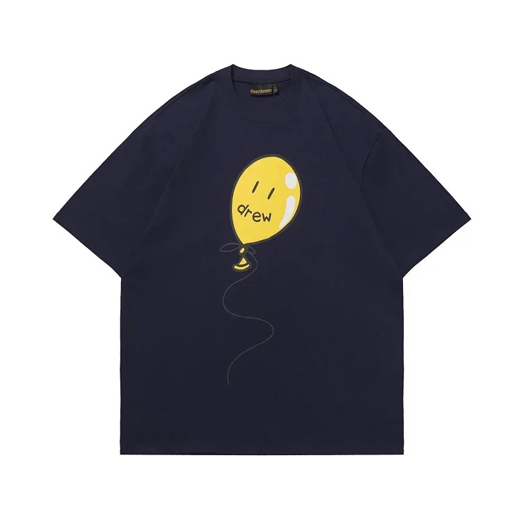 DREW HUOSE Summer classic Justin Bieber matching smiley face pattern round neck versatile T-shirt for couples
