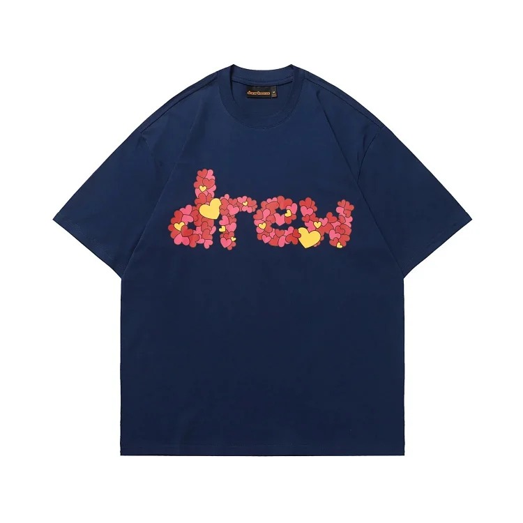 DREW HUOSE Summer classic Justin Bieber matching smiley face pattern round neck versatile T-shirt for couples