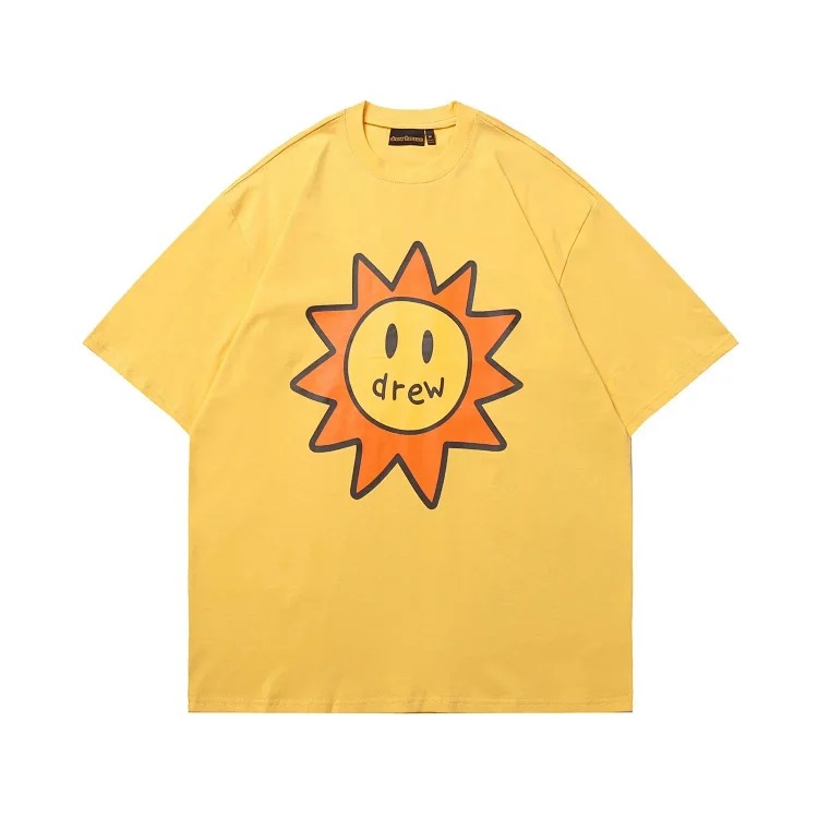 DREW HUOSE Summer classic Justin Bieber matching smiley face pattern round neck versatile T-shirt for couples