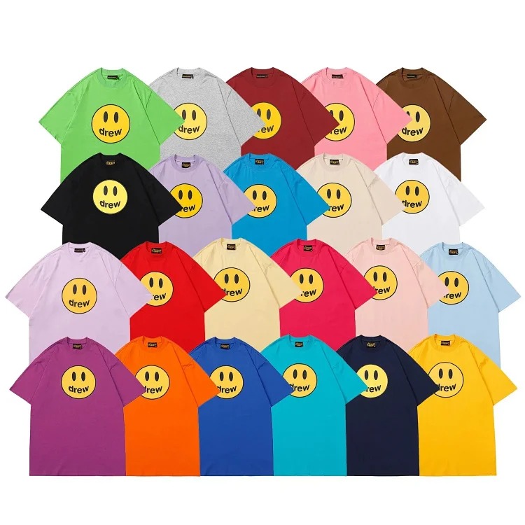 DREW HUOSE Summer classic Justin Bieber matching smiley face pattern round neck versatile T-shirt for couples