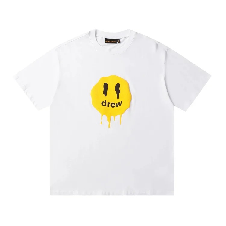 DREW HUOSE Summer classic Justin Bieber matching smiley face pattern round neck versatile T-shirt for couples