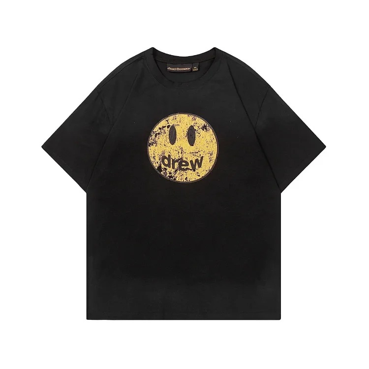 DREW HUOSE Summer classic Justin Bieber matching smiley face pattern round neck versatile T-shirt for couples