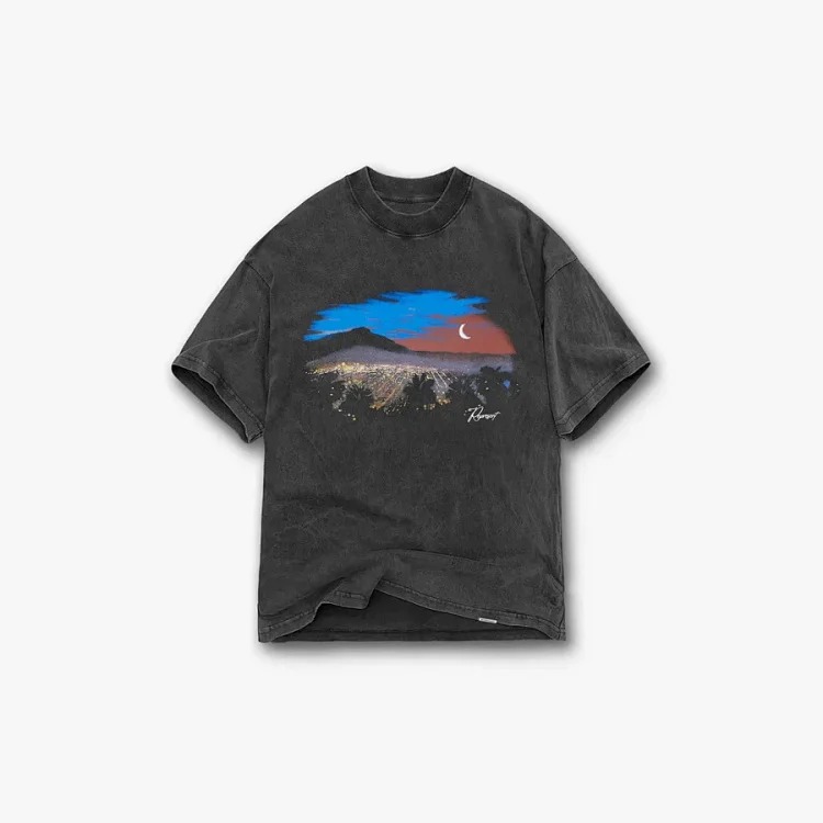 Washed distressed short-sleeved collection Doberman vintage retro heavyweight T-shirt