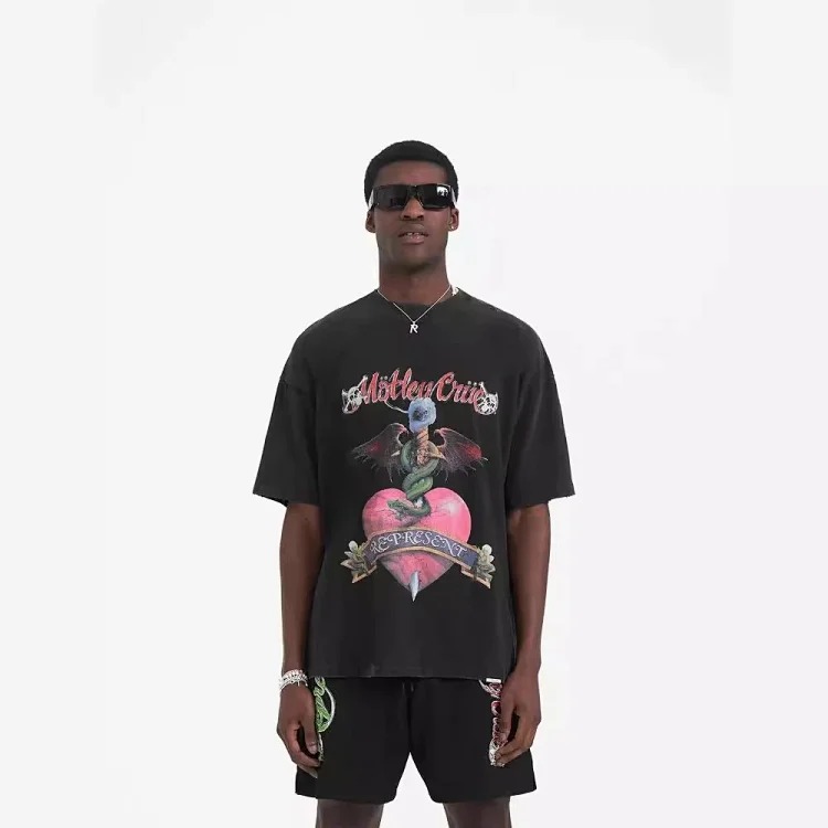 Washed distressed short-sleeved collection Doberman vintage retro heavyweight T-shirt