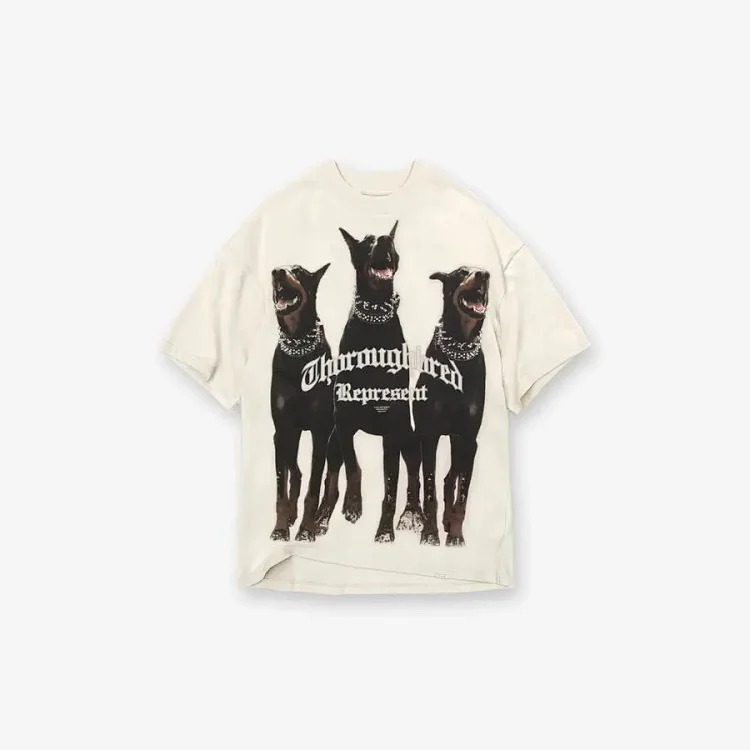 Washed distressed short-sleeved collection Doberman vintage retro heavyweight T-shirt