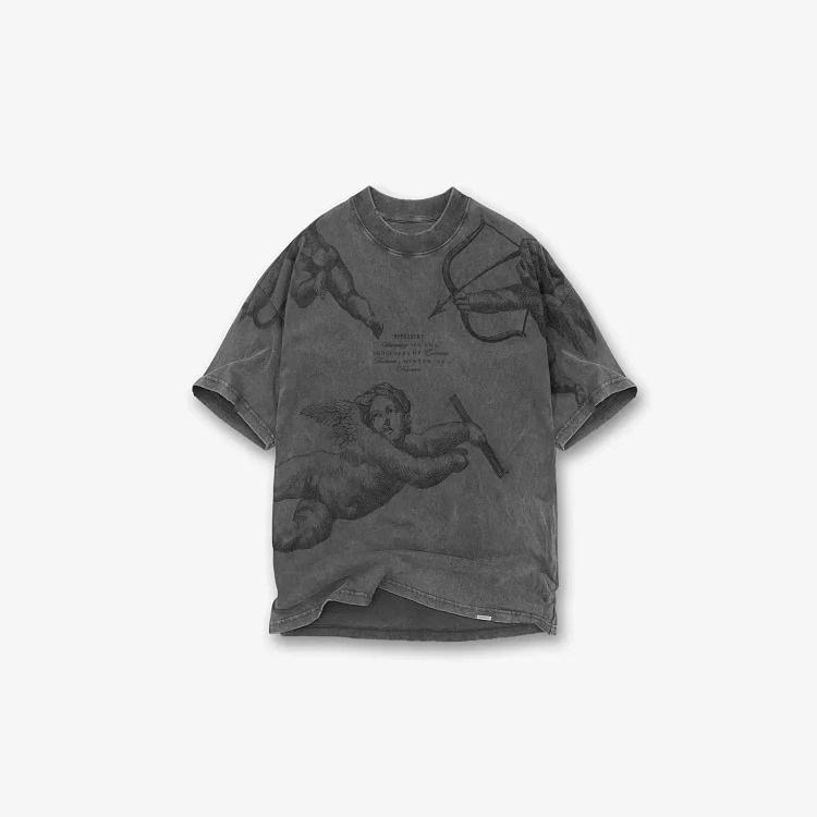 Washed distressed short-sleeved collection Doberman vintage retro heavyweight T-shirt