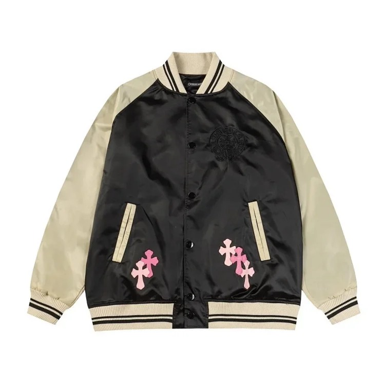 CH black and white cross straight patch fabric ripped tube distressed pocket jacket washed denim trousers