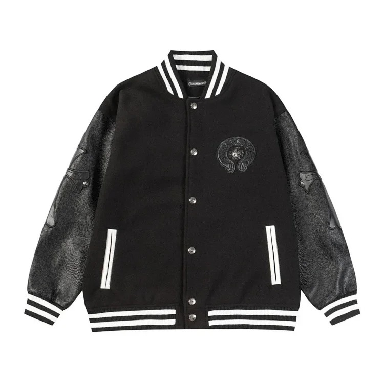 CH black and white cross straight patch fabric ripped tube distressed pocket jacket washed denim trousers