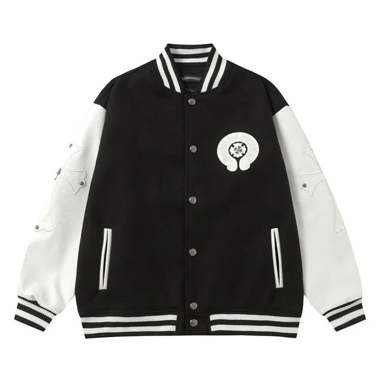 CH black and white cross straight patch fabric ripped tube distressed pocket jacket washed denim trousers