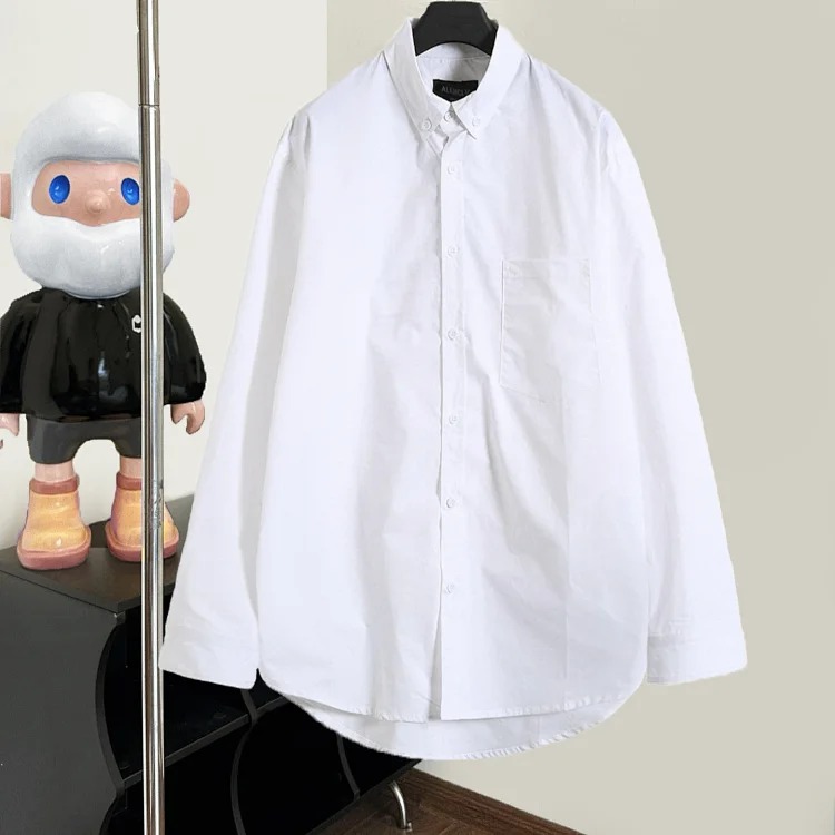 Paris Correct B Family Fuzzy Coke Letter Pattern No-Iron Shirt Men's and Women's High B Trendy Long Sleeve Shirt