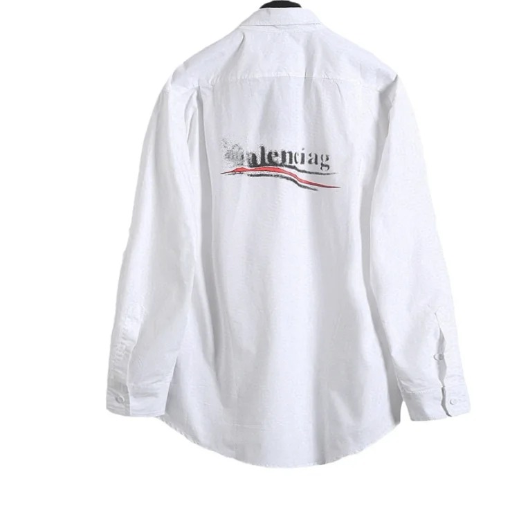 Paris Correct B Family Fuzzy Coke Letter Pattern No-Iron Shirt Men's and Women's High B Trendy Long Sleeve Shirt
