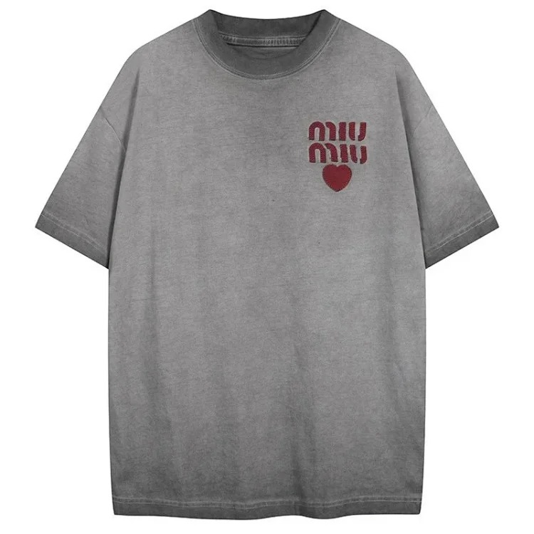Miu Miu love letter short-sleeved men's and women's loose old retro T-shirt