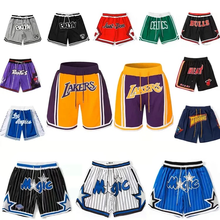 Heavyweight JustDon Lakers Magic Heat James Kobe embroidered mesh hip hop basketball sports shorts