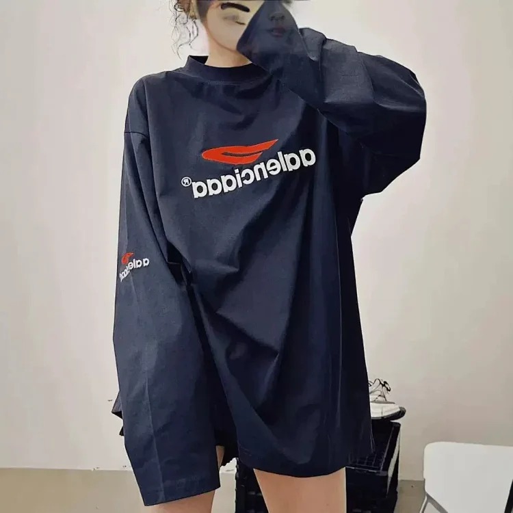 High Paris B Home 3B embroidered logo men and women same style couple style loose casual fashion embroidered long-sleeved T-shirt