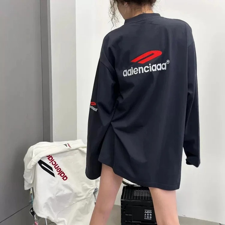 High Paris B Home 3B embroidered logo men and women same style couple style loose casual fashion embroidered long-sleeved T-shirt
