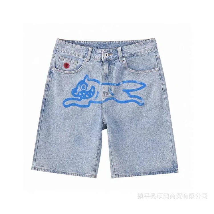 American high street fashion brand flying dog print unisex denim trousers