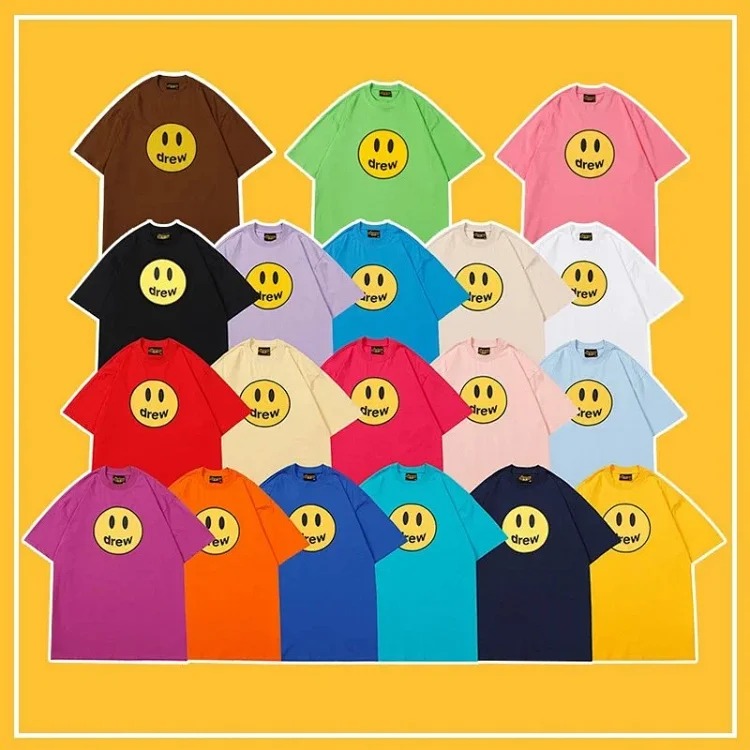 Drew smiley face printed short-sleeved Justin Bieber same style high street casual men and women couple loose T-shirt ins