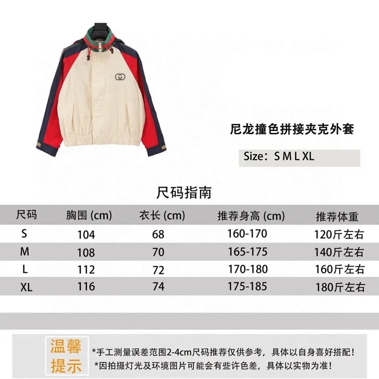 Gucci G Home nylon contrasting color splicing jacket for men and women