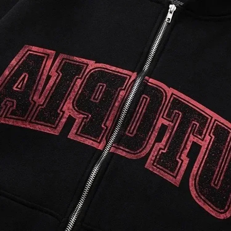 American niche high street brand Travis Scott SS23 UTOPIA limited series reverse letter printed pocket zipper pure cotton 340g cardigan plus velvet hooded sweatshirt