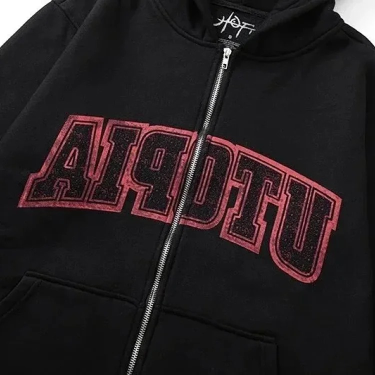 American niche high street brand Travis Scott SS23 UTOPIA limited series reverse letter printed pocket zipper pure cotton 340g cardigan plus velvet hooded sweatshirt
