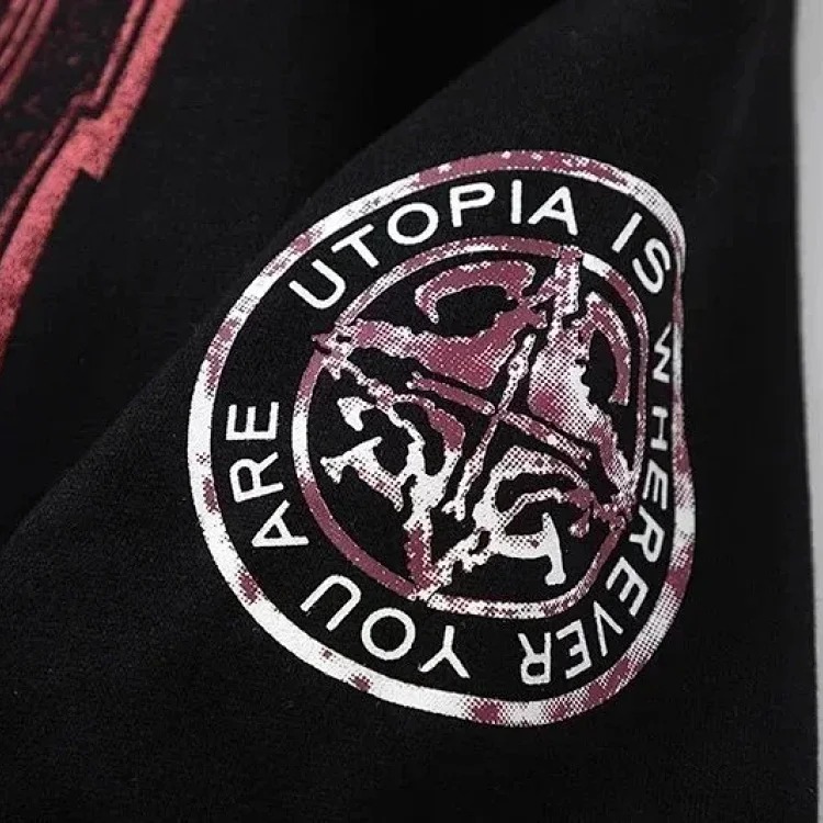 American niche high street brand Travis Scott SS23 UTOPIA limited series reverse letter printed pocket zipper pure cotton 340g cardigan plus velvet hooded sweatshirt