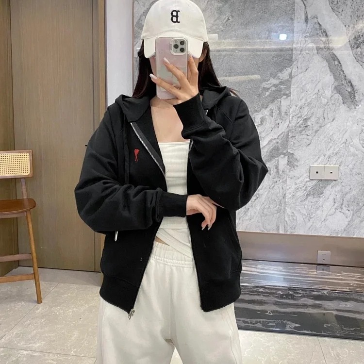 Classic love hooded zipper sweatshirt