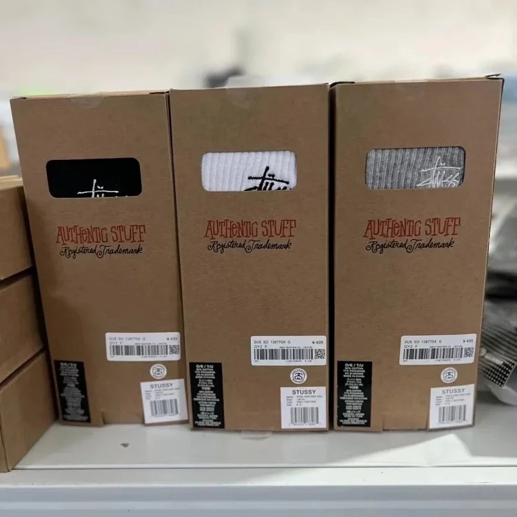 Classic black and white gray Stussy trendy socks sports socks gift box with 3 pairs of towel bottom high tube embroidered trendy socks for men and women wholesale