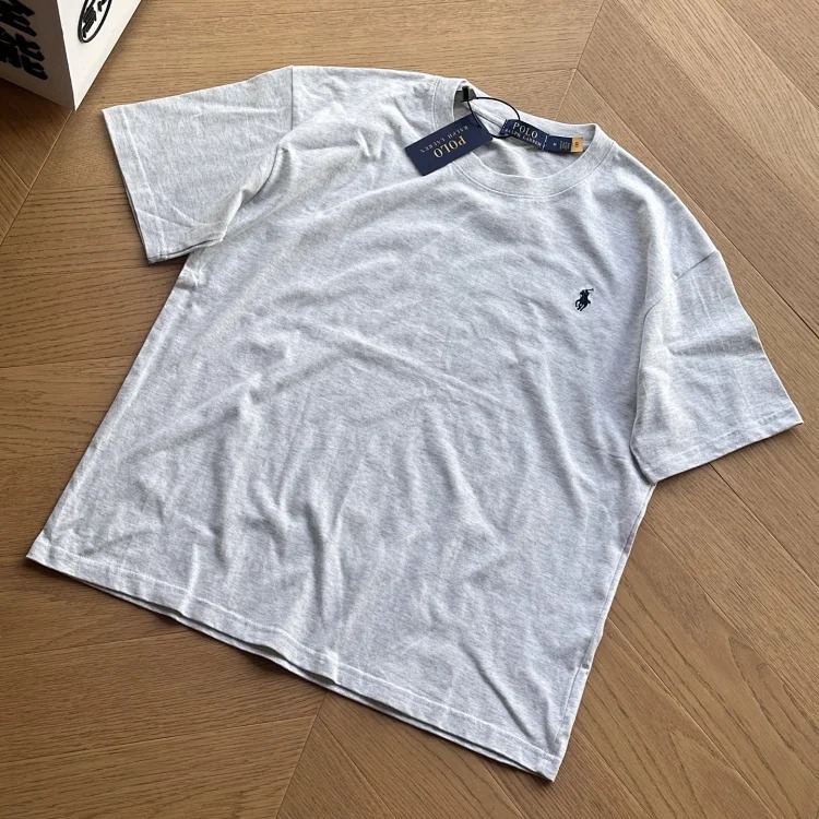 Ralph Lauren versatile solid color classic cotton T-shirt with seven-color pony embroidery for couples