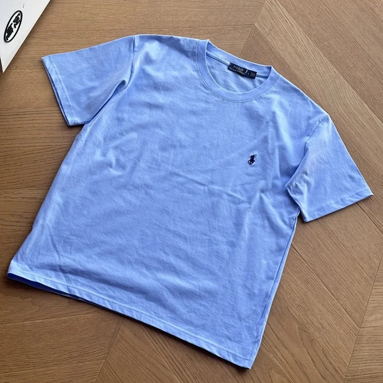 Ralph Lauren versatile solid color classic cotton T-shirt with seven-color pony embroidery for couples