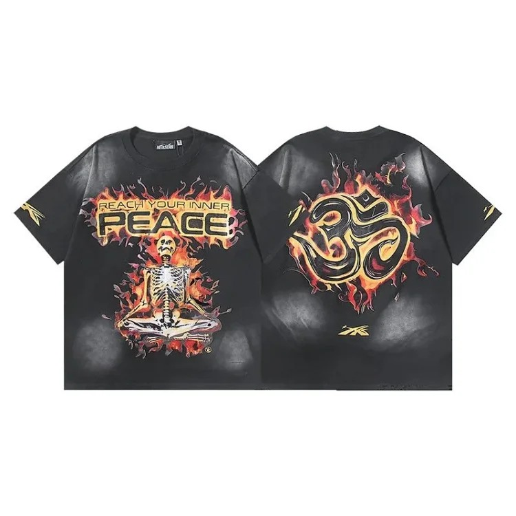 2024 summer new American trendy brand men's and women's couple wear large size loose washed short-sleeved T-shirt teenagers tee