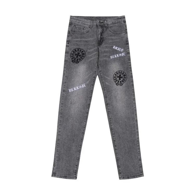 Chrome Hearts Cross-border direct supply independent CH black and white cross straight patch fabric ripped hole tube distressed pocket jacket washed denim trousers