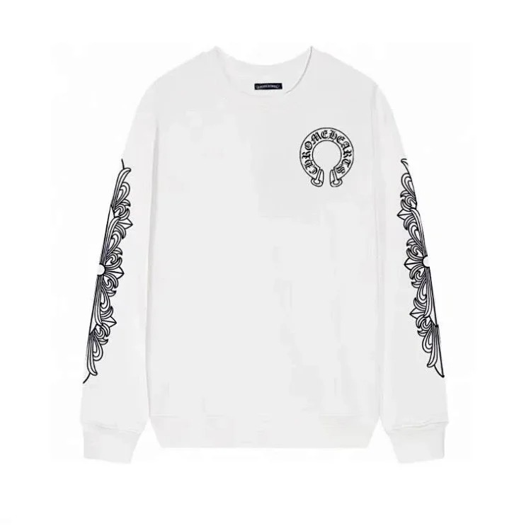 Horseshoe floral arm print round neck sweatshirt for men and women