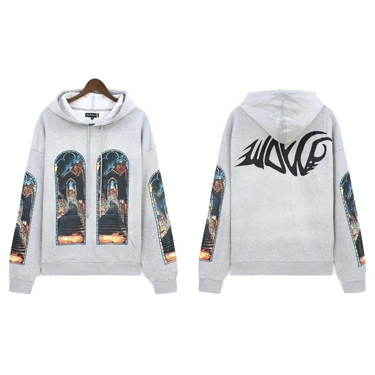 Washed distressed heavy-duty printed suit retro hooded sweatshirt