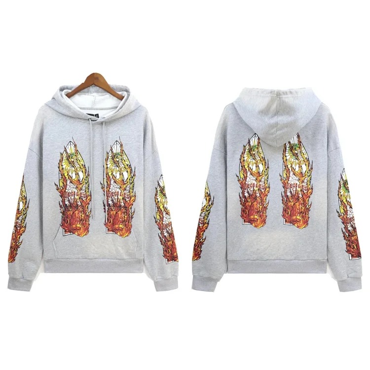 Washed distressed heavy-duty printed suit retro hooded sweatshirt