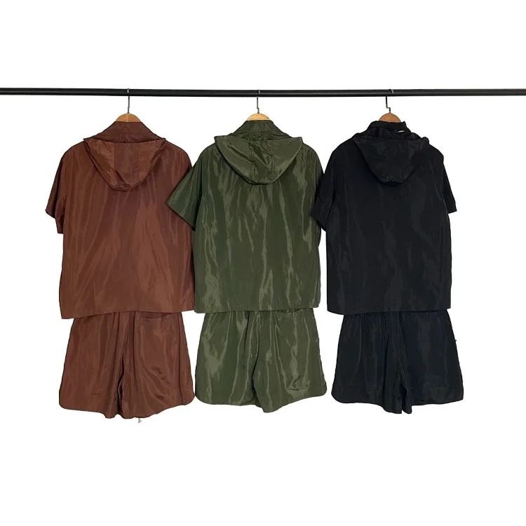 Saint lettering towel embroidered hooded short-sleeved shirt casual shorts suit