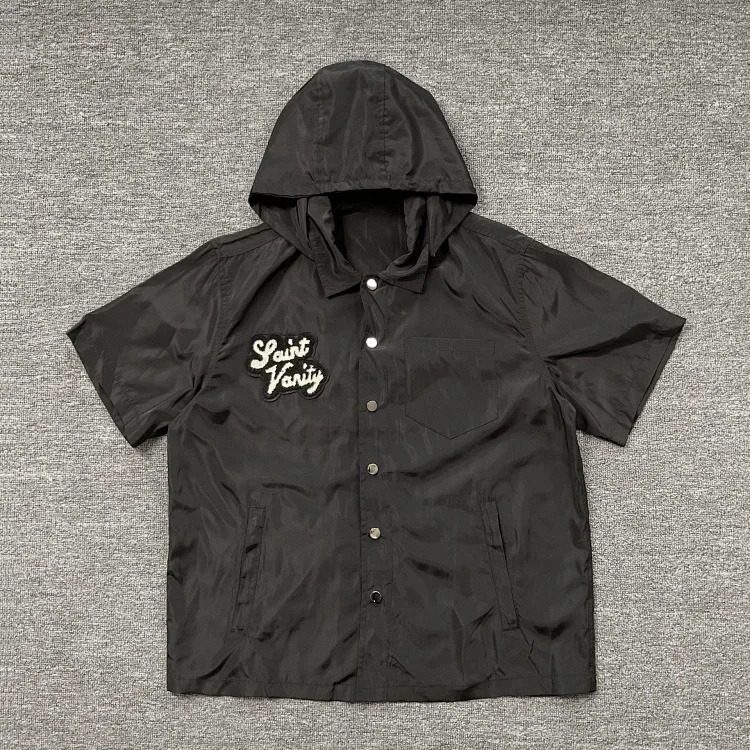 Saint lettering towel embroidered hooded short-sleeved shirt casual shorts suit